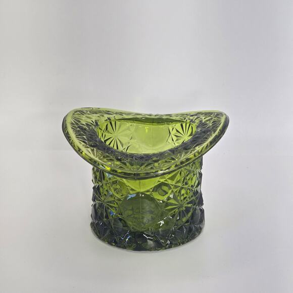 Vintage Forest Green Pressed Glass Starburst Column Vase/Decor Hat Shape - Picture 3 of 8